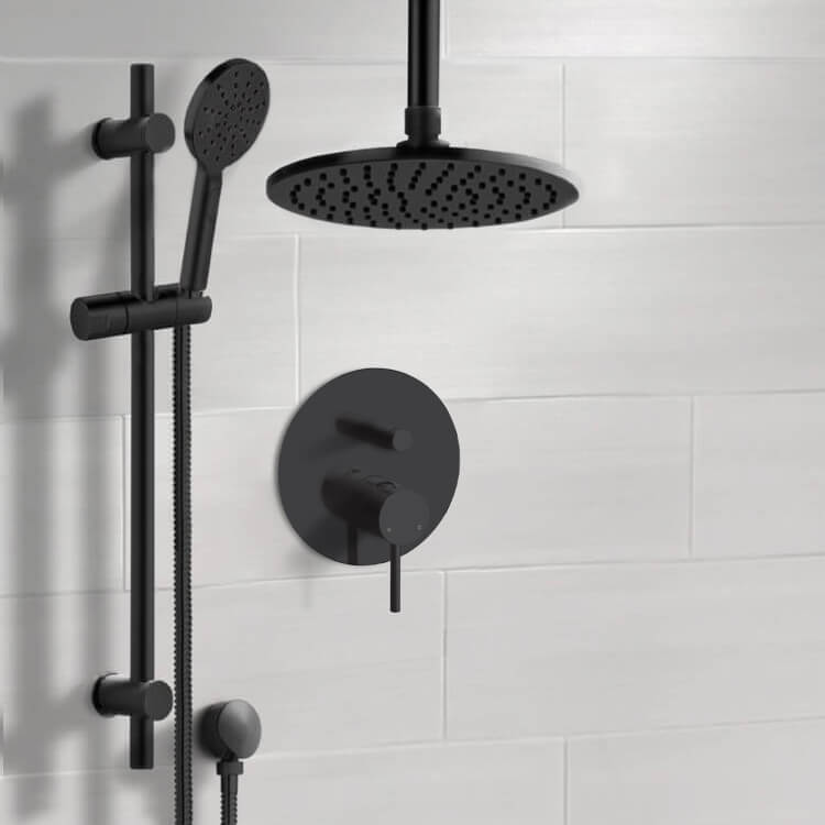 Shower Faucet Matte Black Shower Set With 8 Inch Rain Ceiling Shower Head and Hand Shower Remer SFR96